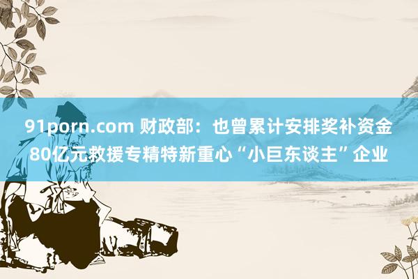 91porn.com 财政部：也曾累计安排奖补资金80亿元救援专精特新重心“小巨东谈主”企业